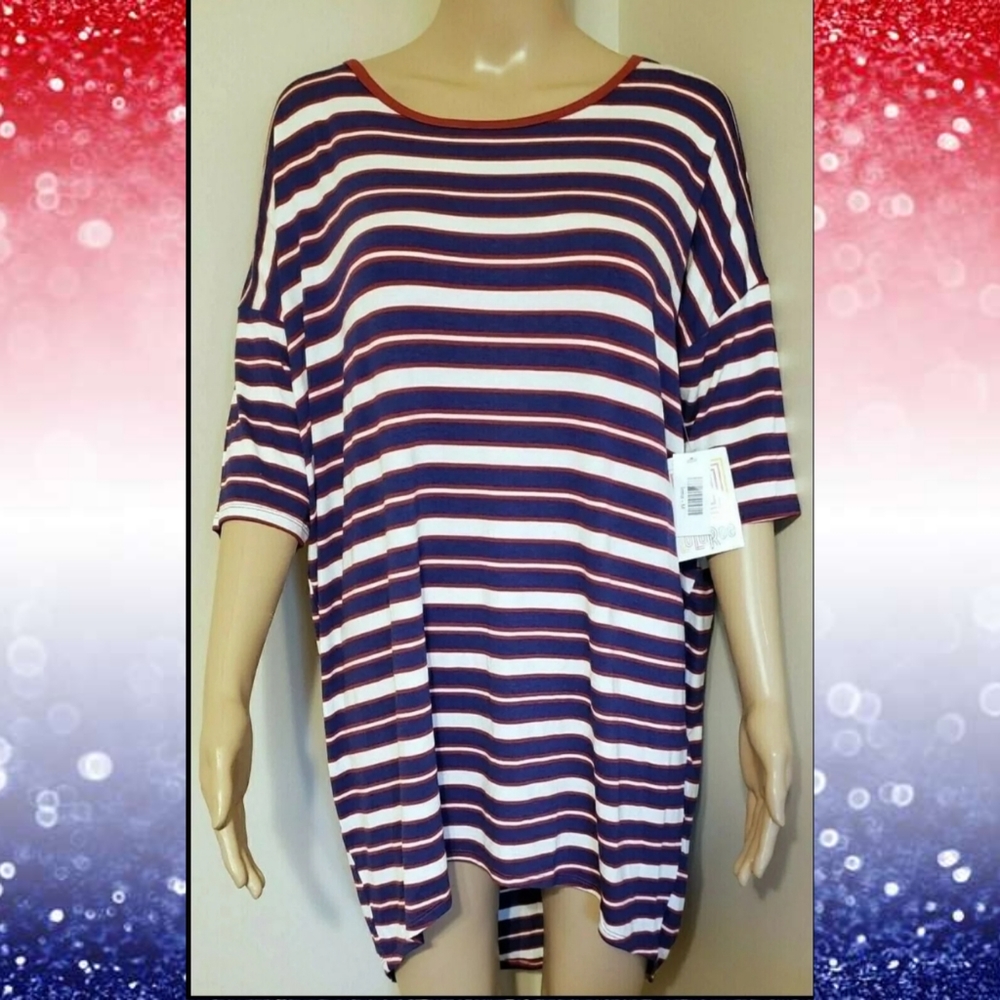 SOFT! NWT LuLaRoe M L Irma Red White Blue Striped Tunic Top Labor & Veterans Day